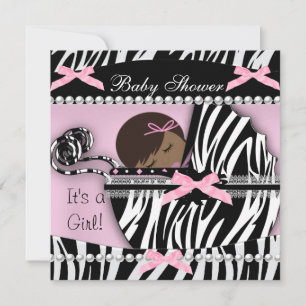 Invitation Baby Shower Mignonne Bébé Fille Imprimé Zèbre Rose