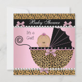 Invitation Baby shower mignonne bébé fille léopard rose (Devant)