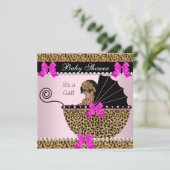 Invitation Baby shower mignonne bébé fille léopard rose chaud (Debout devant)