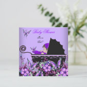 Invitation Baby shower mignonne Bébé Fille pourpre Papillon 2 (Debout devant)