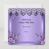Invitation Baby shower mignonne Bébé Fille pourpre Papillon 3 (Dos)