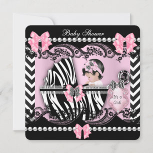 Invitation Baby Shower Mignonne Bébé Fille Rayure Zèbre Rose 