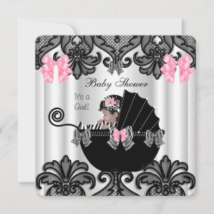 Invitation Baby shower mignonne bébé fille rose Zèbre blanc n