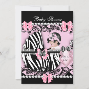 Invitation Baby Shower Mignonne Bébé Fille Rose Zèbre Dentell