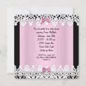 Invitation Baby shower mignonne bébé fille rose Zèbre dentell (Dos)