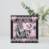 Invitation Baby shower mignonne bébé fille rose Zèbre dentell (Debout devant)