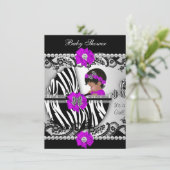 Invitation Baby shower mignonne bébé fille Zebra violet rose  (Debout devant)