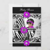 Invitation Baby shower mignonne bébé fille Zebra violet rose  (Devant)