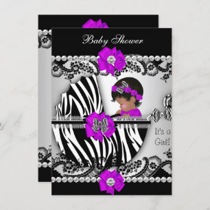 Invitation Baby shower mignonne bébé fille Zebra violet rose