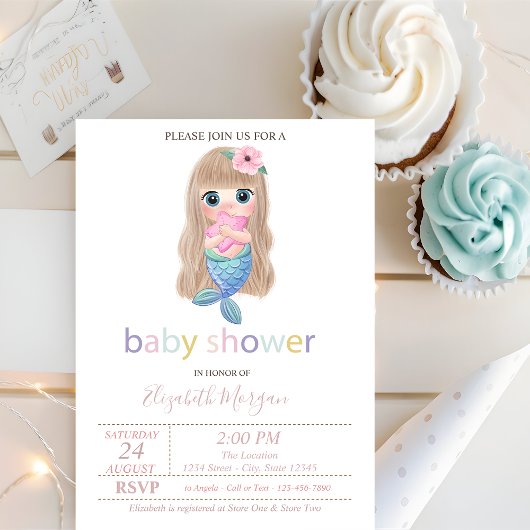 Invitation Baby shower mignonne Beby Mermaid