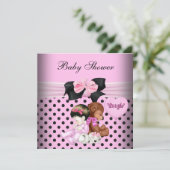 Invitation Baby shower mignonne fille bébé rose Pois noir (Debout devant)