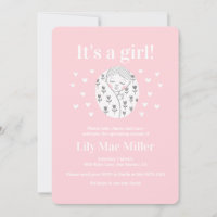 Baby shower mignonne fille coeur floral rose dessi