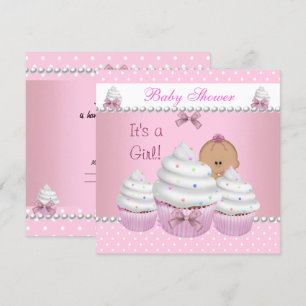 Invitation Baby shower mignonne fille Cupcake rose saupoudrer