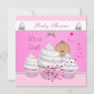 Invitation Baby Shower Mignonne Fille Gâteau Rose Saupoudré