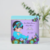 Invitation Baby shower mignonne fille Turquoise bleu pourpre (Debout devant)