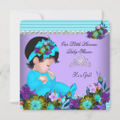 Invitation Baby shower mignonne fille Turquoise bleu pourpre (Devant)