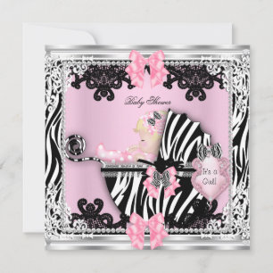 Invitation Baby shower mignonne fille Zebra Pram Blonde bébé