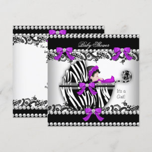 Invitation Baby Shower Mignonne Fille Zèbre Pram Perle 3
