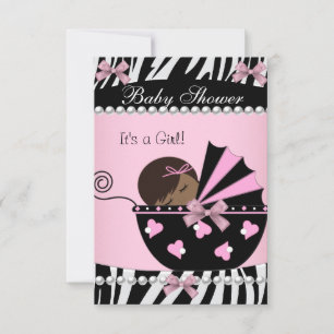 Invitation Baby Shower Mignonne Fille Zèbre Rose