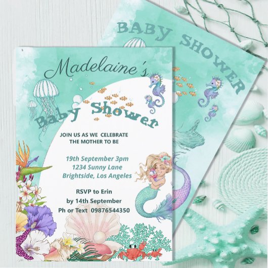 Invitation Baby shower Mignonne Sirène Sous La Mer