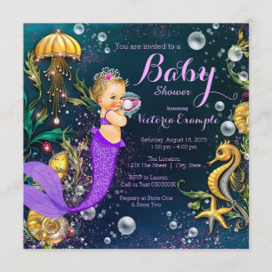 Invitation Baby Shower Mignonne Sirène Violette