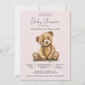 Invitation Baby shower mignonne Teddy Bear rose bébé fille (Devant)