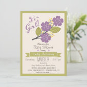 Invitation Baby shower mignonne, violette et verte (Debout devant)