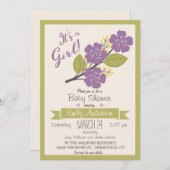 Invitation Baby shower mignonne, violette et verte (Devant / Derrière)