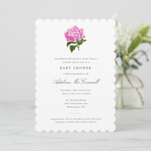 Invitation Baby shower millénaire rose Hydrangea (Debout devant)