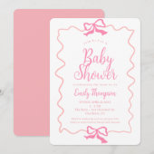 Invitation Baby shower minimal pour fille Doodle Rose Coquett (Devant / Derrière)