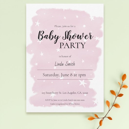 Invitation Baby shower minimal rose d'aquarelle fille