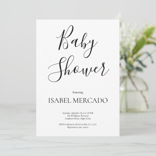 Invitation Baby shower minimaliste (Debout devant)