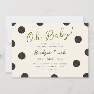 Invitation Baby-Shower Minimaliste à Points Noirs