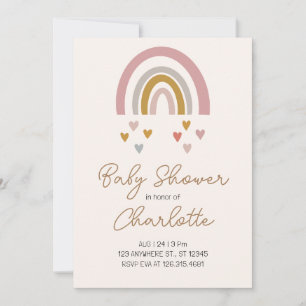 Invitation Baby shower minimaliste arc-en-ciel rose et or