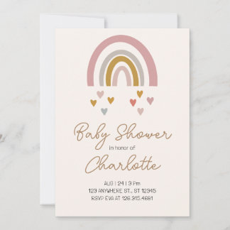 Invitation Baby shower minimaliste arc-en-ciel rose et or