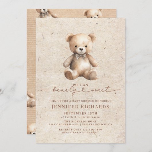 Invitation Baby shower minimaliste | Attendre (Devant / Derrière)