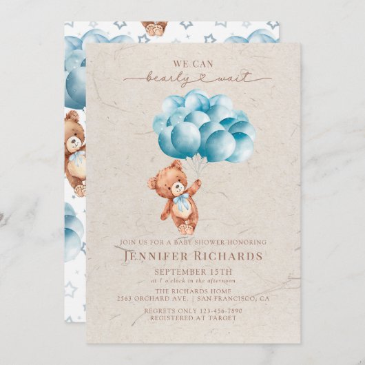Invitation Baby shower minimaliste | Attendre (Devant / Derrière)