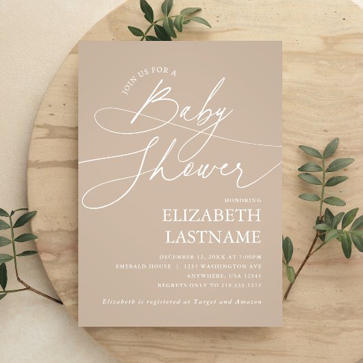Invitation Baby Shower Minimaliste Beige