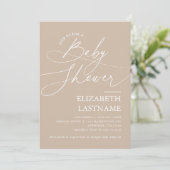Invitation Baby Shower Minimaliste Beige (Debout devant)