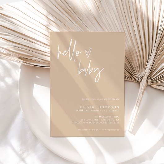 Invitation Baby shower minimaliste beige | Neutre les sexes