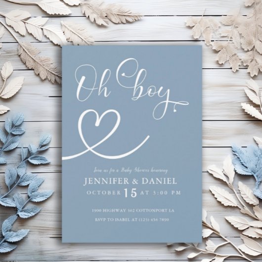 Invitation Baby shower minimaliste Blue Elegant Oh Boy