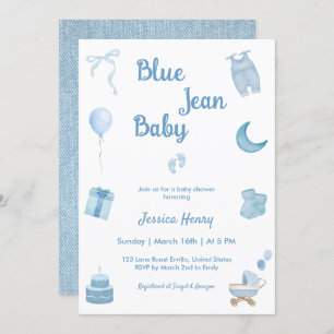 Invitation Baby shower minimaliste Blue Jean Baby Denim