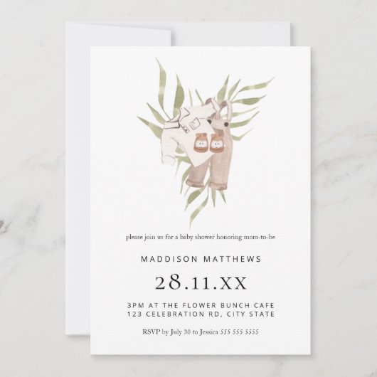 Invitation Baby shower minimaliste Boho Boy Watercolor (Devant)