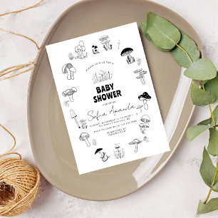 Invitation Baby shower minimaliste de champignons