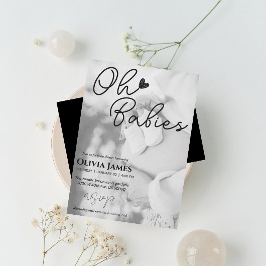 Invitation Baby shower minimaliste de jumeaux photo manuscrit