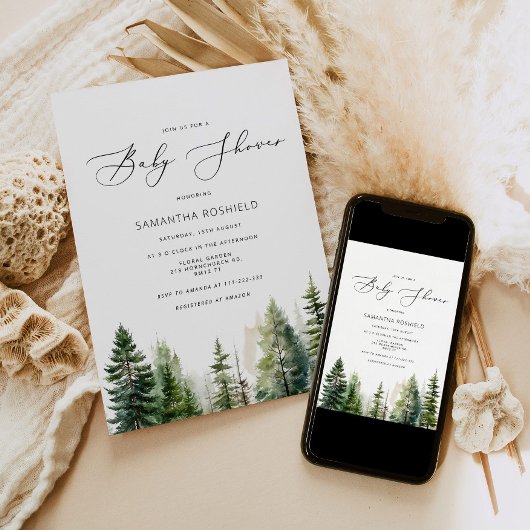 Invitation Baby shower minimaliste de pins