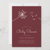 Invitation Baby shower minimaliste Dendelion Maroon (Devant)