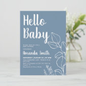 Invitation Baby shower minimaliste Dusty Blue Eucalyptus (Debout devant)
