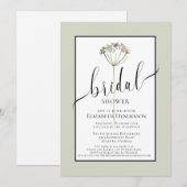 Invitation Baby Shower Minimaliste Écriture Vert Sauge Floral (Devant / Derrière)