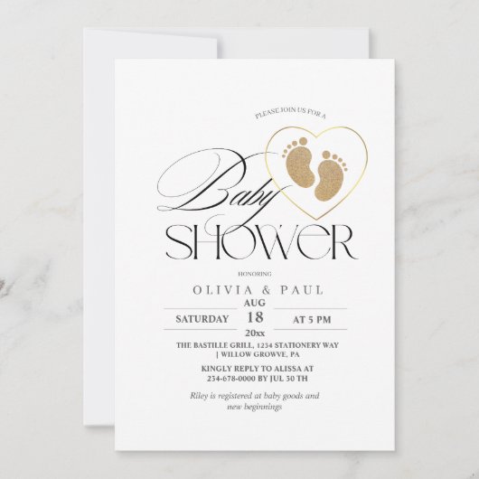 Invitation Baby shower minimaliste Elégant Parties scintillan (Devant)